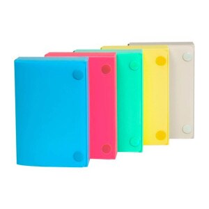 Index cards in blue, pink, green, yellow, and white.